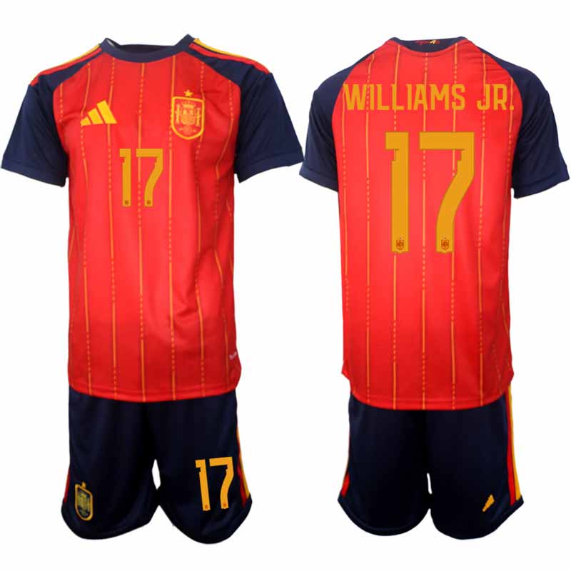 Spanien tröja 2026 VM Hemma Herr Nico Williams #17 Kortärmad matchtröja + Shorts
