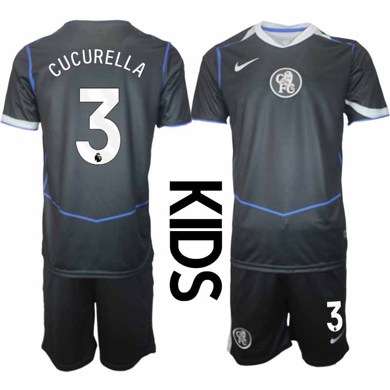 Fotbollströja Marc Cucurella #3 Chelsea Tredjeställ 2025-26 Barn Tröja + Shorts