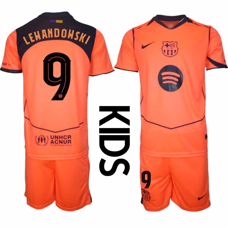 Fotbollskläder Set Barn FC Barcelona Tredjeställ Robert Lewandowski #9 UEFA Champions League 2025-26