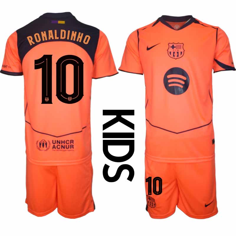 Fotbollskläder Set Barn FC Barcelona Tredjeställ Ronaldinho #10 UEFA Champions League 2025-26