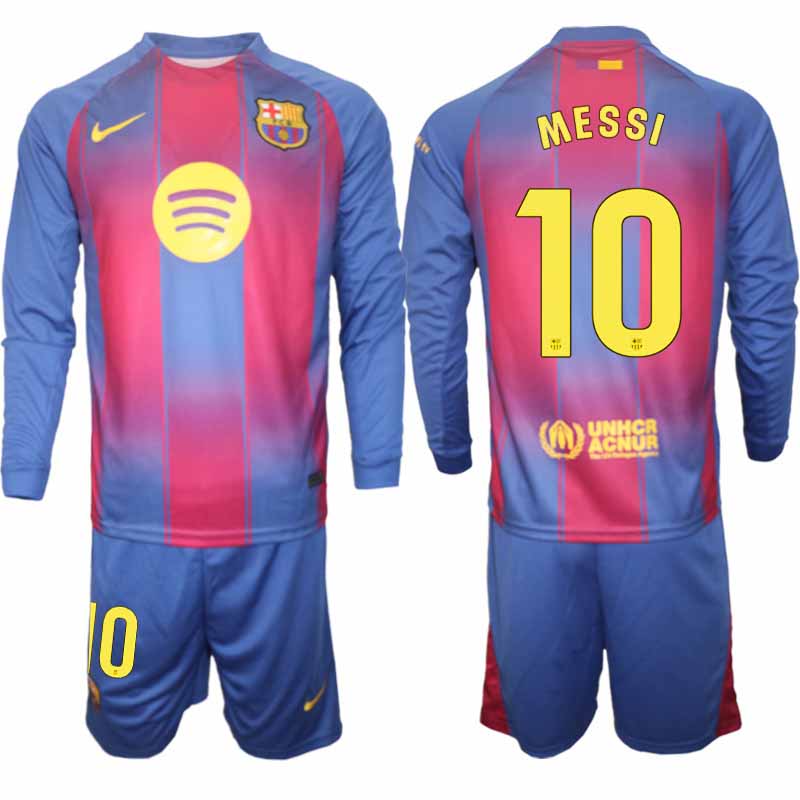 FC Barcelona Hemmaställ 2025/26 Lionel Messi #10 Herr Långärmad Tröja + Shorts
