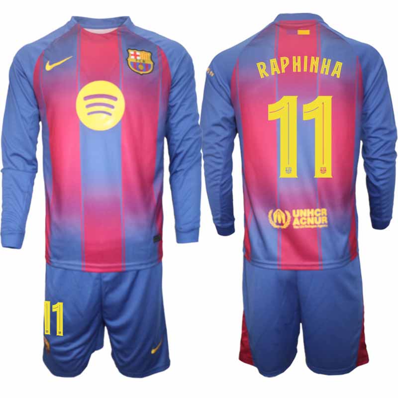 FC Barcelona Hemmaställ Raphinha #11 UEFA Champions League Herr 2025/26 Långärmad Set