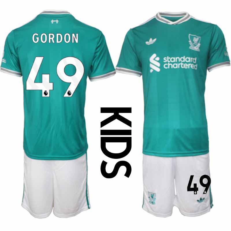 Liverpool FC Tredjeställ 2025-26 Barn Tröja + Shorts Kaide Gordon 49
