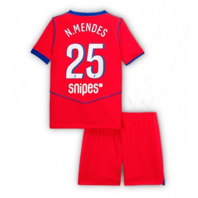 Paris Saint-Germain Barn Tredjeställ 2025/26 Nuno Mendes 25 Kortärmad Tröja + Shorts