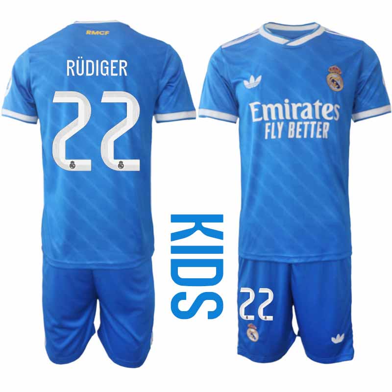 Billiga Fotbollströjor Real Madrid Antonio Rüdiger #22 Barn Tredjeställ 2025-26 Set