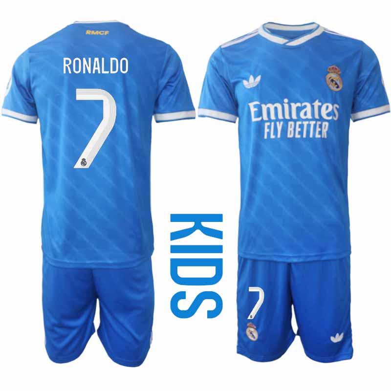 Fotbollströja med namn Cristiano Ronaldo #7 Real Madrid Barn Tredjeställ 2025-26 Tröja + Shorts