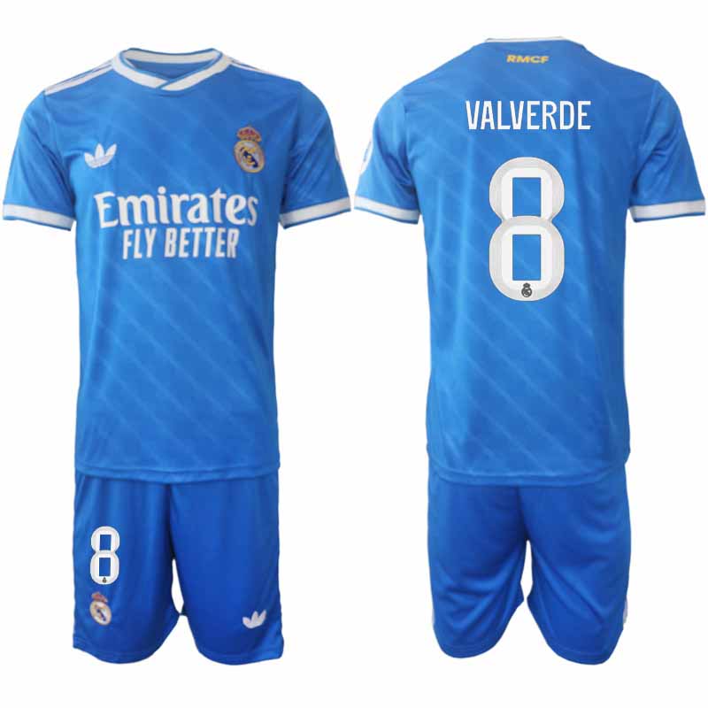 Fotbollströjor med tryck Federico Valverde #8 Real Madrid Herr Tredjeställ 2025-26 Tröja + Shorts