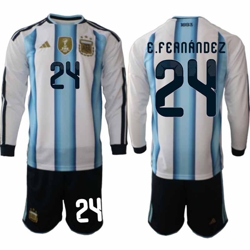 Argentina Hemma VM 2026 Herr Enzo Fernández #24 Långärmad Matchtröjor + Shorts