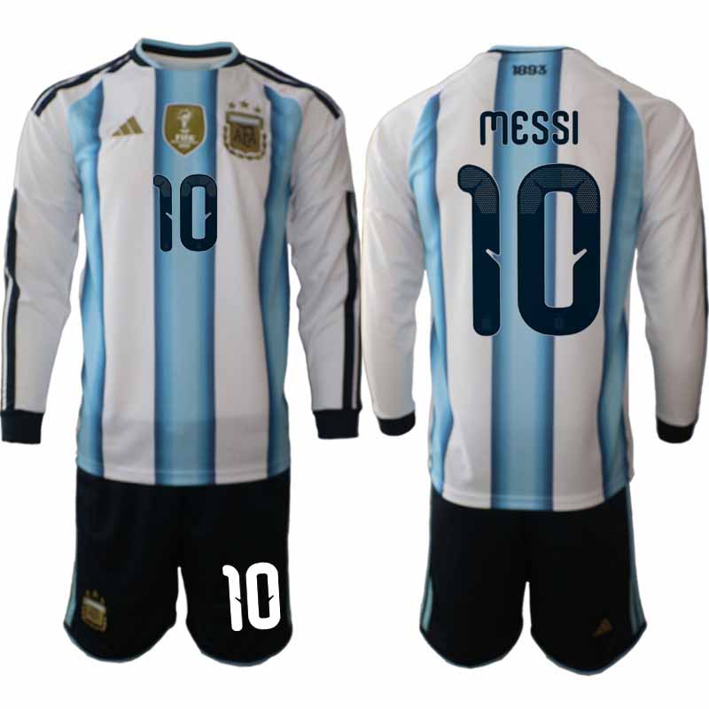 Argentina VM 2026 Hemmaställ Herr Lionel Messi #10 Långärmad Matchtröja + Shorts
