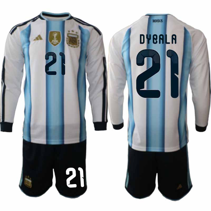 Argentina VM 2026 Hemmaställ Herr Paulo Dybala #21 Långärmad Matchtröja + Shorts