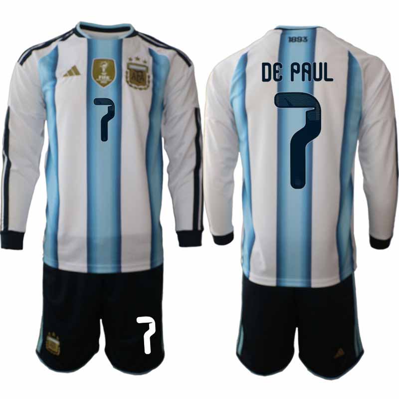 Argentina Hemma VM 2026 Herr Rodrigo De Paul #7 Långärmad Matchtröjor + Shorts