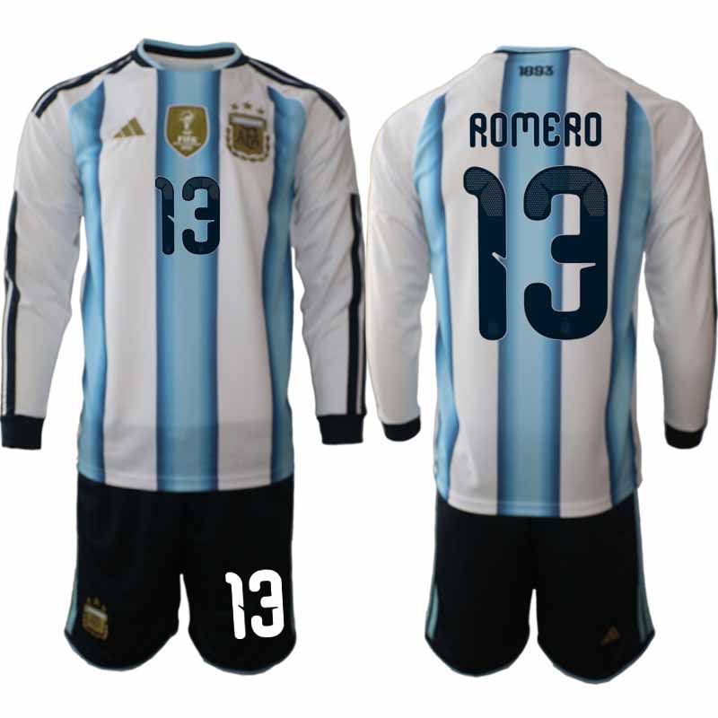 Argentina VM 2026 Hemmaställ Herr Cristian Romero #13 Långärmad Matchtröja + Shorts