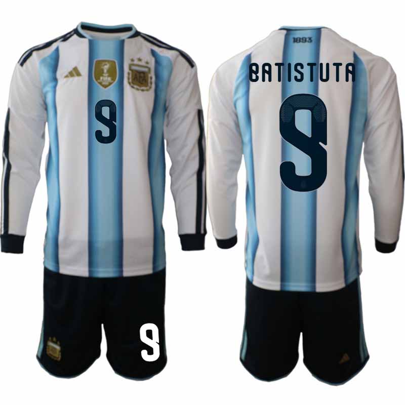 Argentina VM 2026 Hemmaställ Herr Gabriel Batistuta #9 Långärmad Matchtröja + Shorts