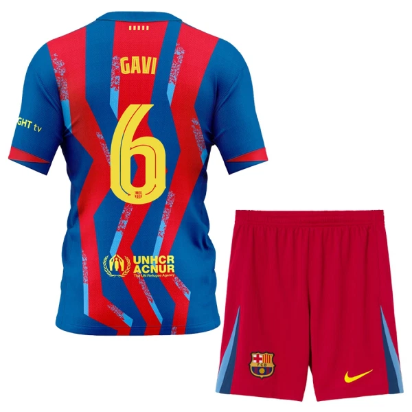 Billiga Fotbollströjor Barn FC Barcelona Fjärdetröja 2025–26 Paez Gavi #6 Fotbollsset