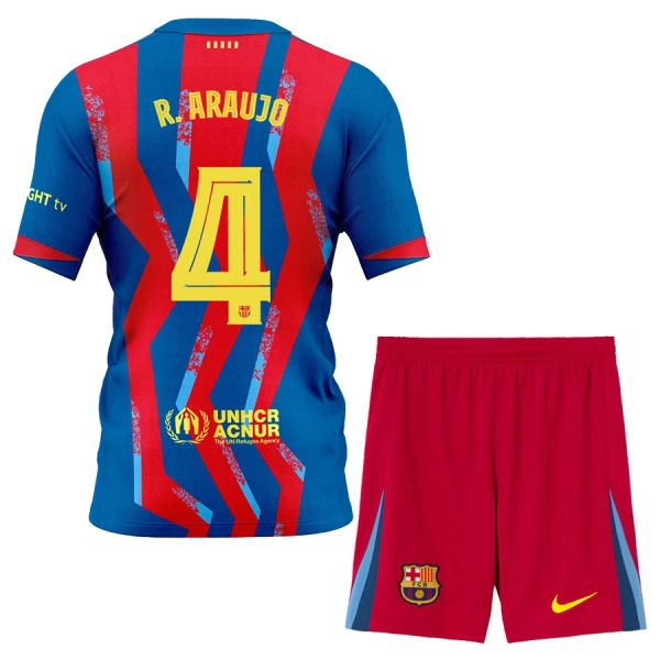 FC Barcelona Fjärdetröja 2025–26 Ronald Araujo #4 Kortärmad Matchtröja med Shorts