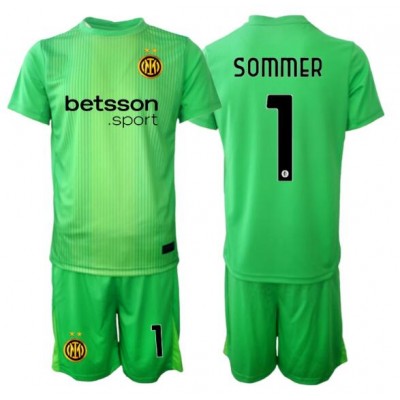 Inter Milan Målvaktströja 2025-26 Yann Sommer #1 Tredje Barn Grön Kortärmad + Shorts