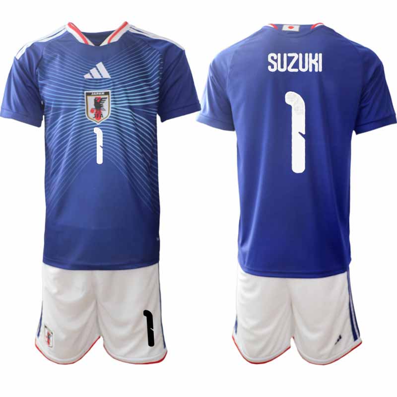 Japan tröja VM 2026 Hemma Herr Zion Suzuki #1 Kortärmad Fotbollskläder + Shorts