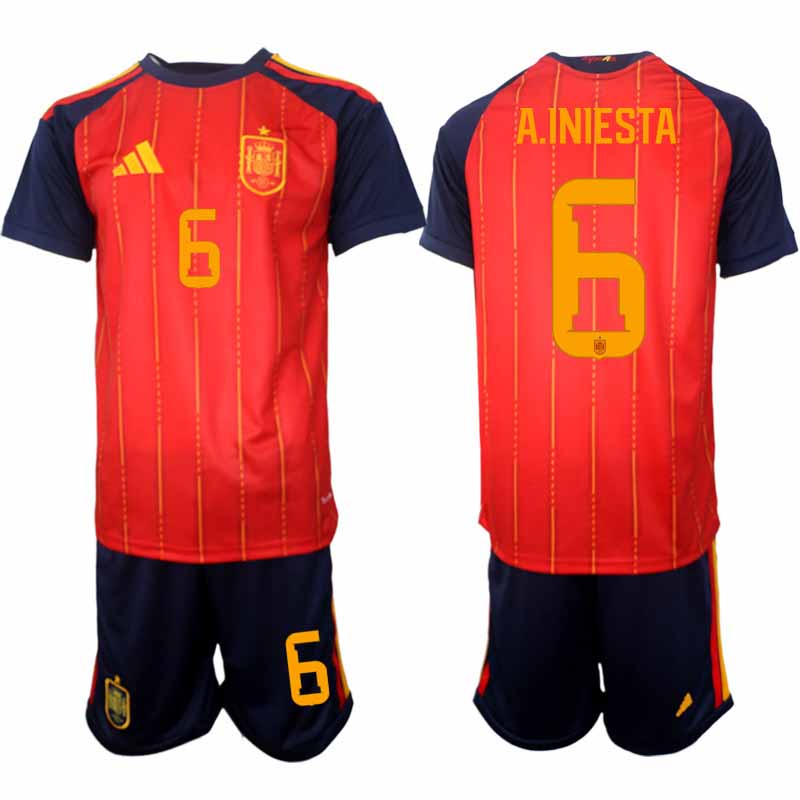 Billiga Fotbollströjor Spanien VM 2026 Hemmaställ Herr Andrés Iniesta #6 Fotbollströjor Kortärmad + Shorts