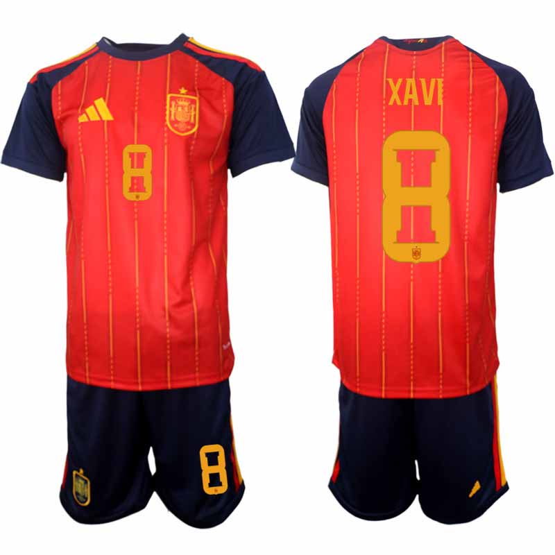 Billiga Fotbollströjor Spanien VM 2026 Hemmaställ Herr Xavi #8 Fotbollströjor Kortärmad + Shorts