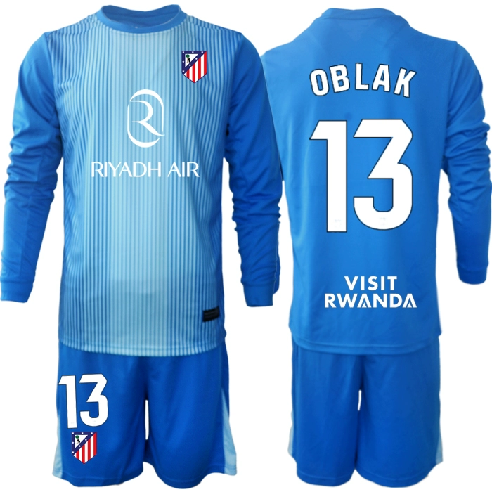 Atlético Madrid Målvaktsställ 2025/26 Herr – Jan Oblak #13 Blå Långärmad Målvaktströja + Shorts