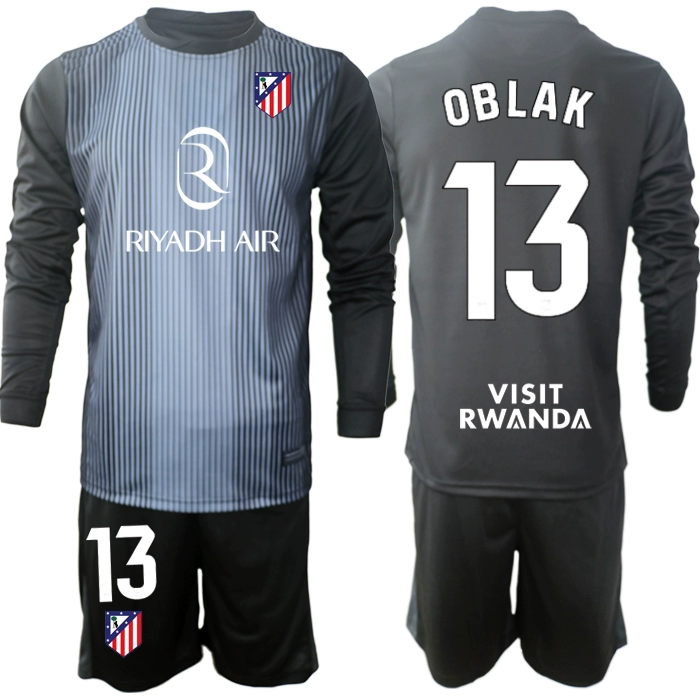 Atlético Madrid Målvaktsställ 2025/26 Herr – Jan Oblak #13 Svart Långärmad Målvaktströja + Shorts