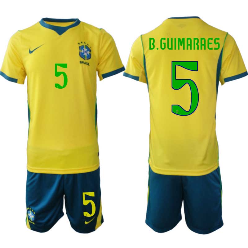Brasilien Hemmatröja VM 2026 Bruno Guimarães #5 Herr – Kortärmad + Shorts