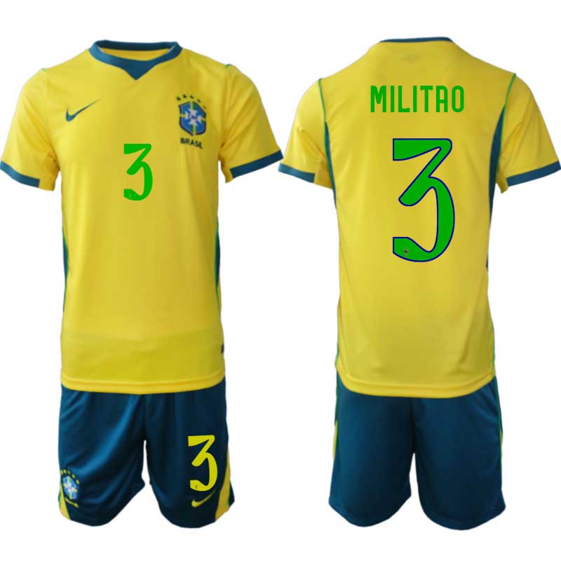 Brasilien Hemmatröja VM 2026 Éder Militão #3 Herr – Kortärmad + Shorts