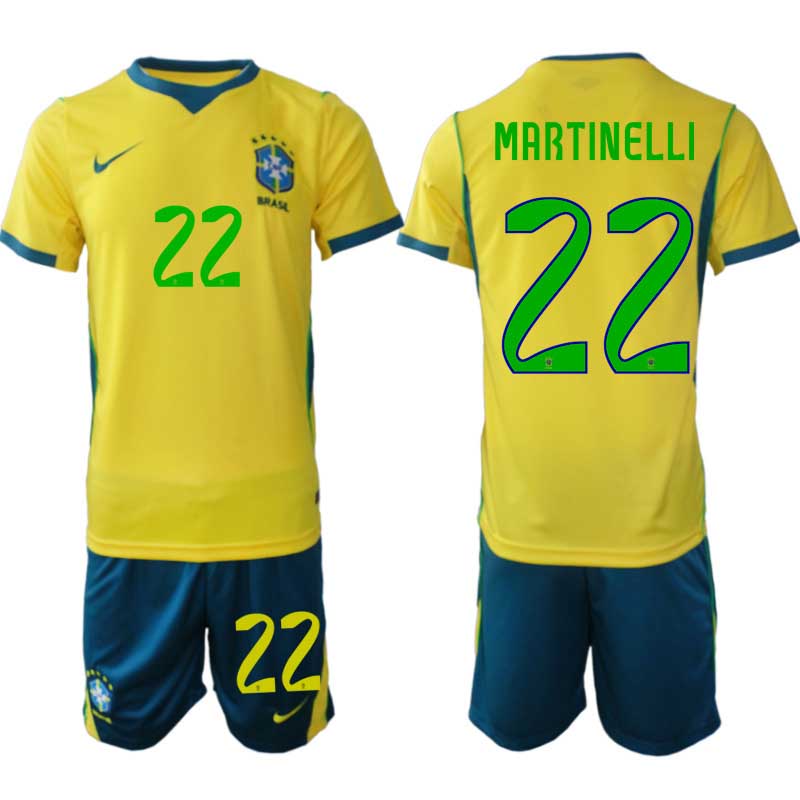 Brasilien Hemmatröja VM 2026 Gabriel Martinelli #22 Herr – Kortärmad + Shorts