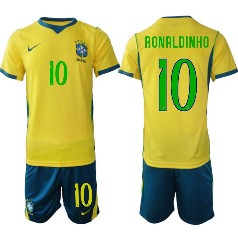 Brasilien Hemmatröja VM 2026 Ronaldinho #10 Herr – Kortärmad + Shorts