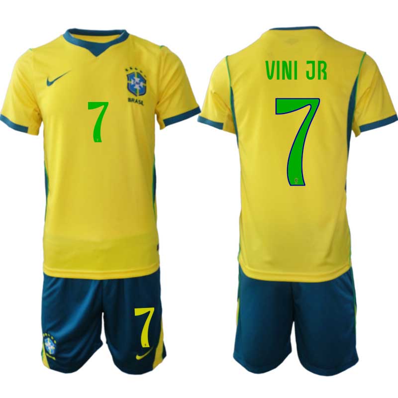 Brasilien Hemmatröja VM 2026 Vinícius Júnior #7 Herr – Kortärmad + Shorts