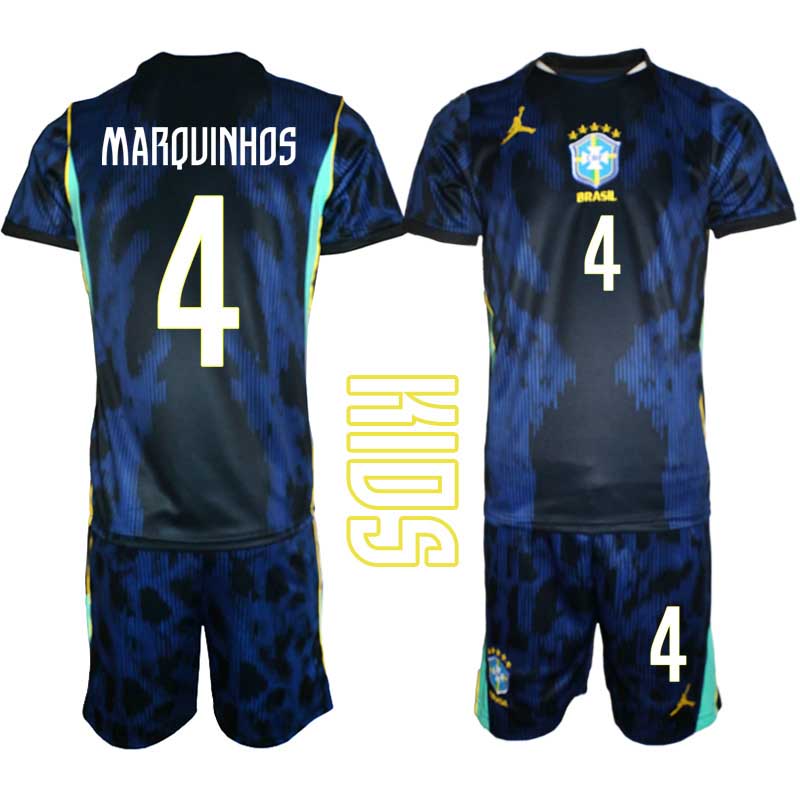 Brasilien Bortatröja VM 2026 Barn – Marquinhos #4 matchtröja