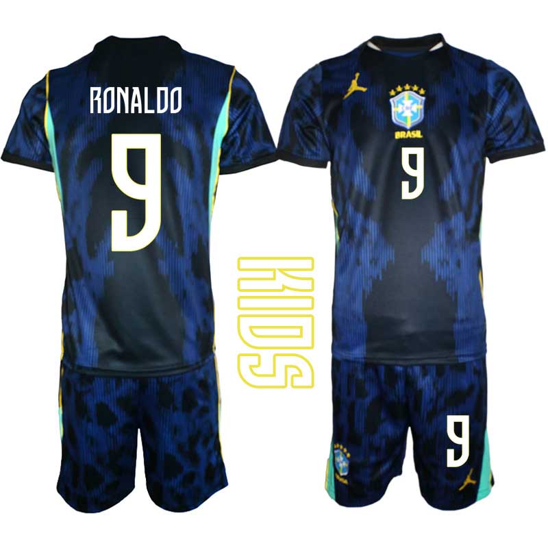 Brasilien Bortatröja VM 2026 Barn – Ronaldo #9 matchtröja