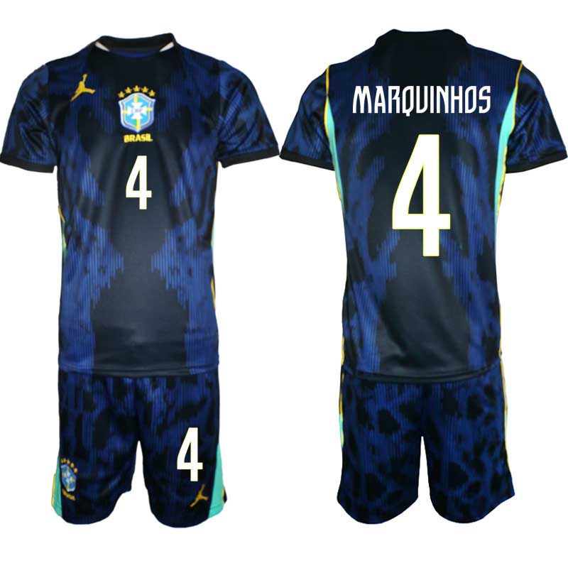 Brasilien Bortatröja VM 2026 Herr – Marquinhos #4 Fotbollsset Tröja & Shorts