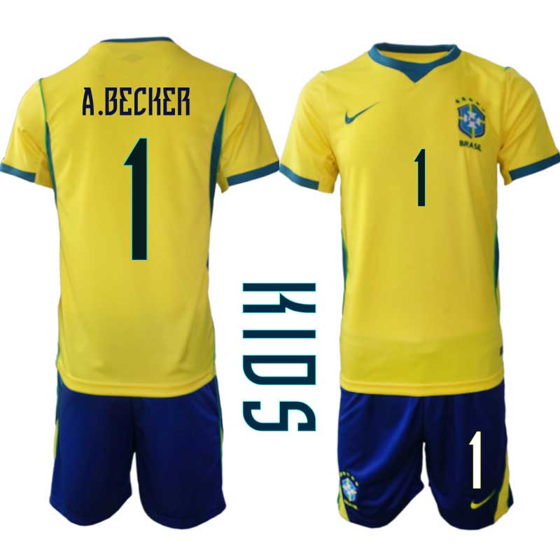 Brasilien Hemma VM 2026 Barn – Alisson Becker #1 matchtröja