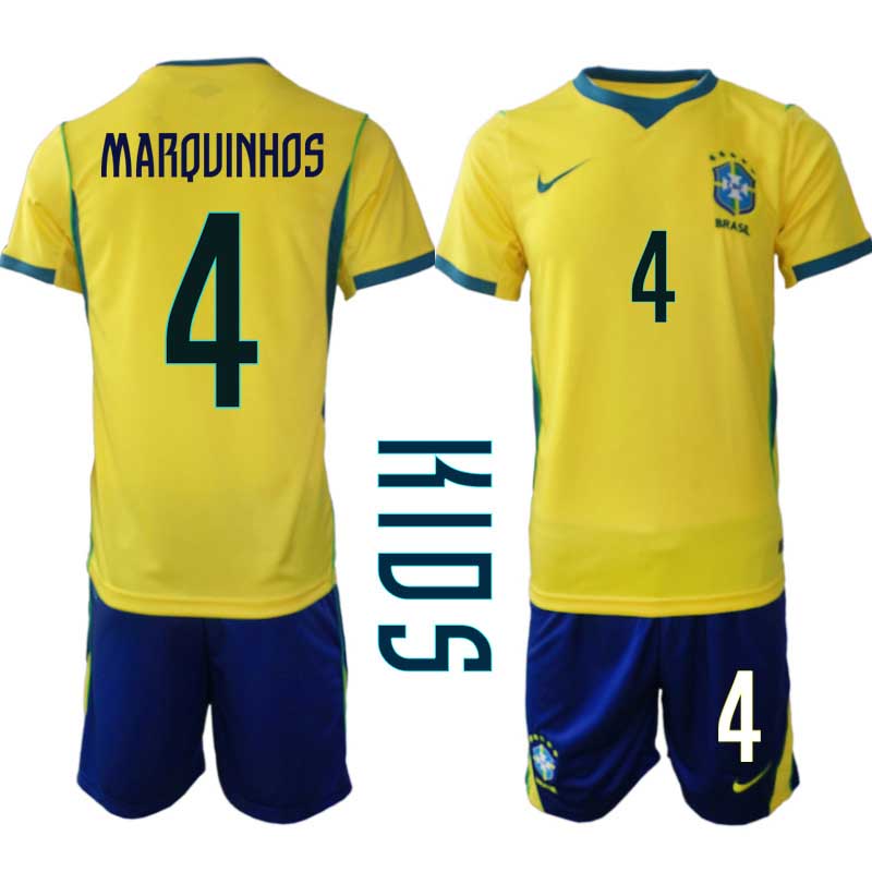 Brasilien Hemma VM 2026 Barn – Marquinhos #4 matchtröja