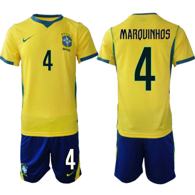 Brasilien Hemma VM 2026 Herr – Marquinhos #4 Fotbollsset Tröja & Shorts