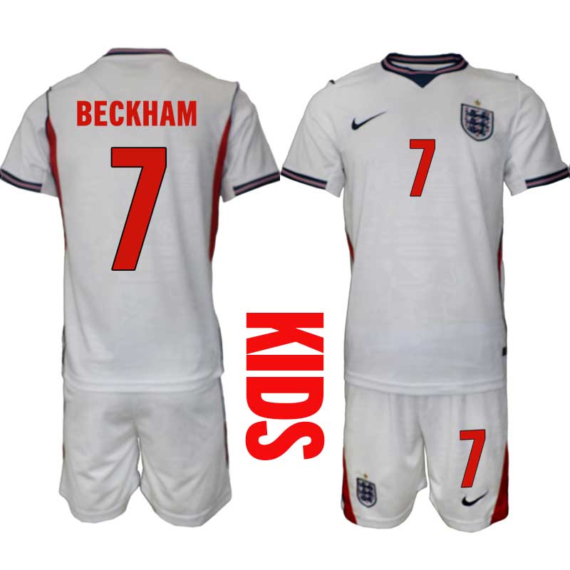 England tröja VM 2026 Hemma David Beckham 7 Barn Fotbollsset