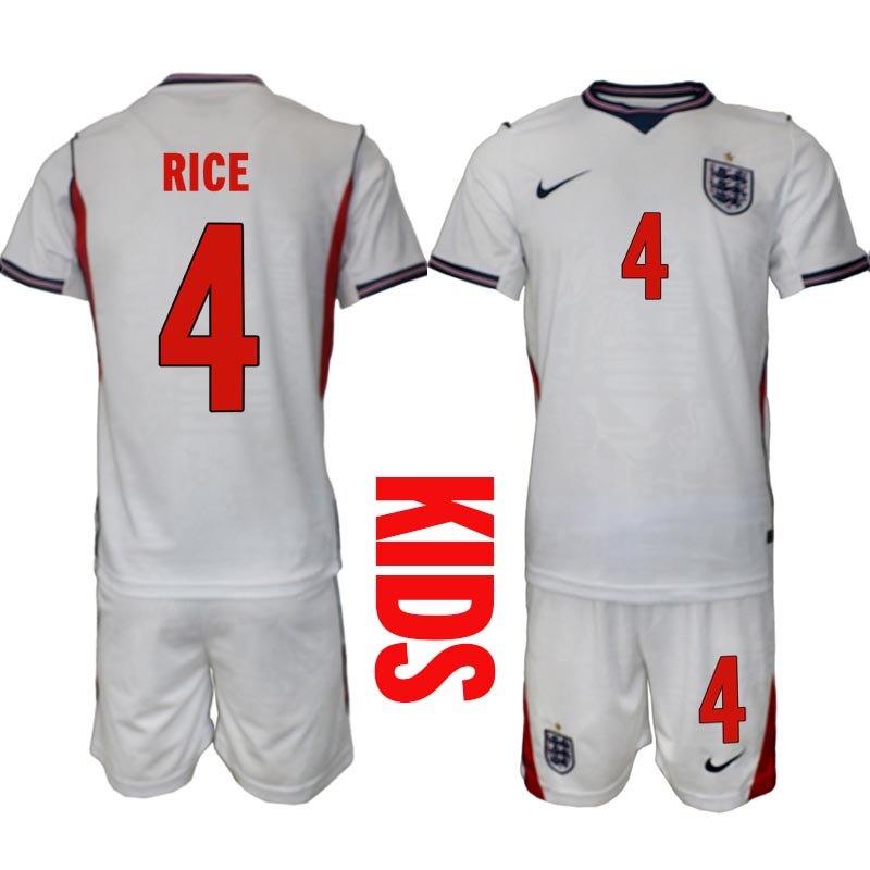 England tröja VM 2026 Hemma Declan Rice 4 Barn Fotbollsset