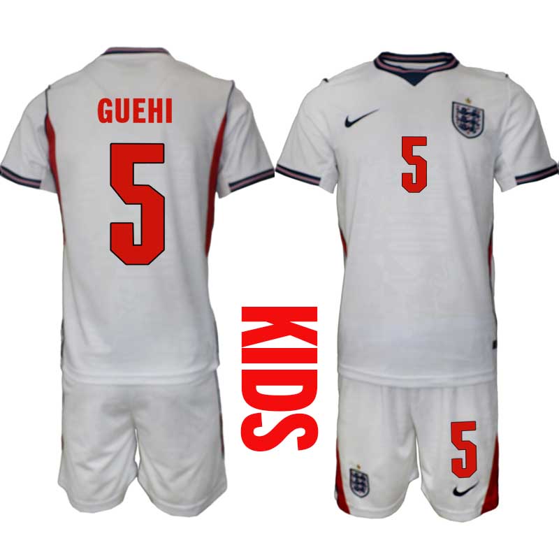 England tröja VM 2026 Hemma Marc Guéhi 5 Barn Fotbollsset