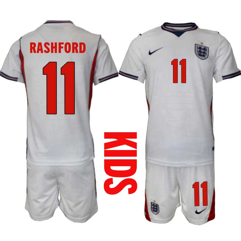 England tröja VM 2026 Hemma Marcus Rashford 11 Barn Fotbollsset