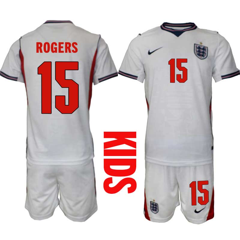 England tröja VM 2026 Hemma Morgan Rogers 15 Barn Fotbollsset