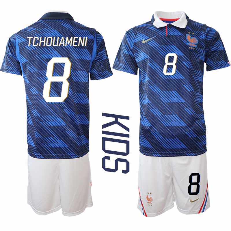 Frankrike Hemma VM 2026 Barn Aurélien Tchouaméni 8 Tröja och Shorts