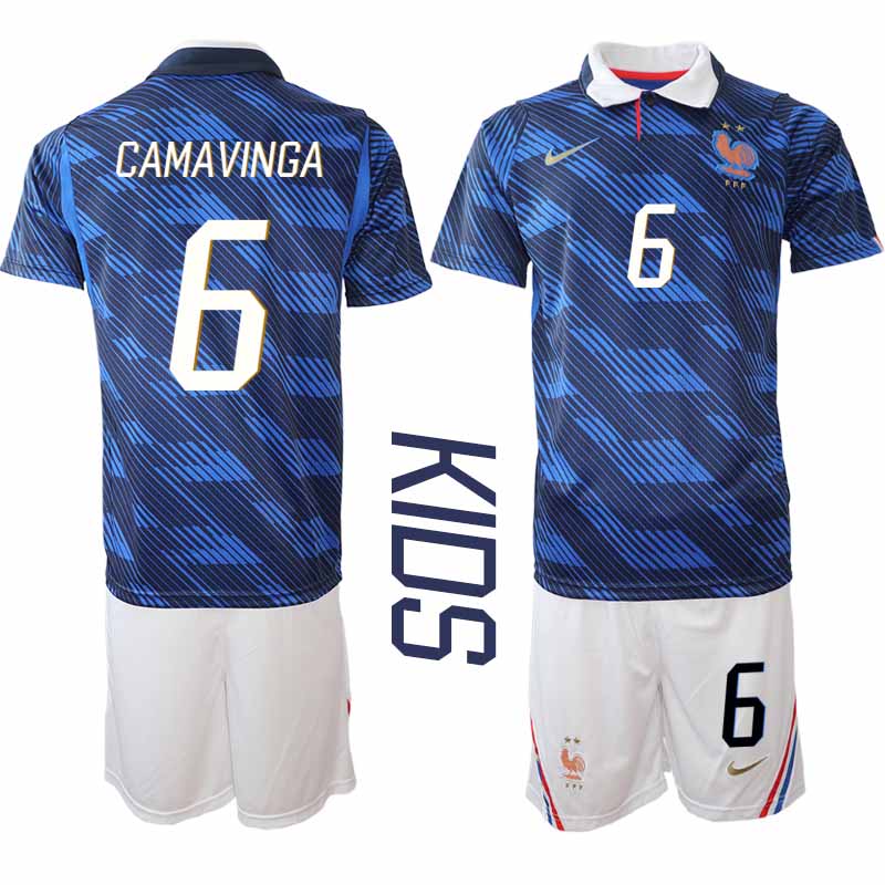 Frankrike Hemma VM 2026 Barn Eduardo Camavinga 6 Tröja och Shorts