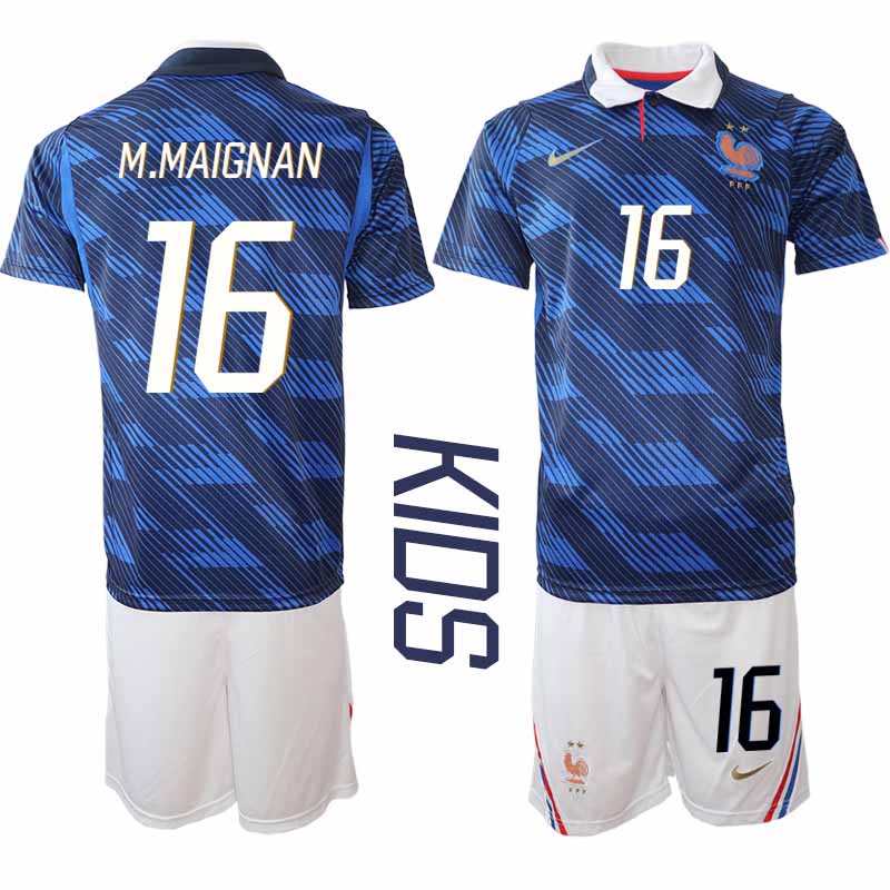 Frankrike Hemma VM 2026 Barn Mike Maignan 16 Tröja och Shorts