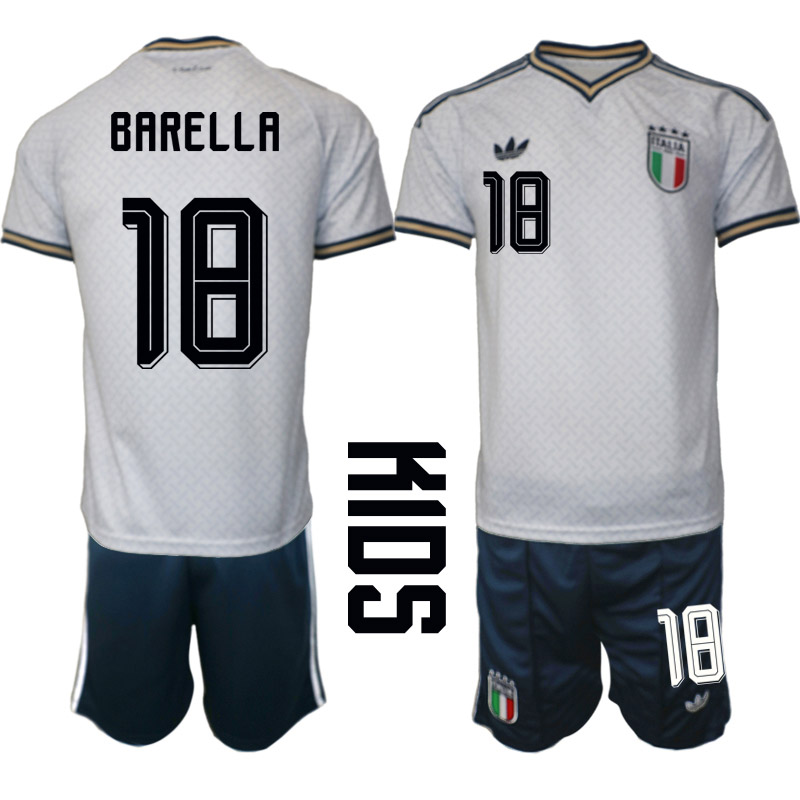 Italien tröja VM 2026 Borta Barn Nicolò Barella 18 Fotbollsställ