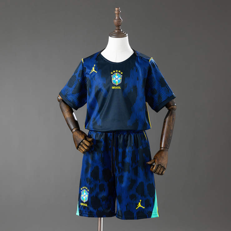 Brasilien VM 2026 Fotbollströja Bortatröja Barn med Shorts