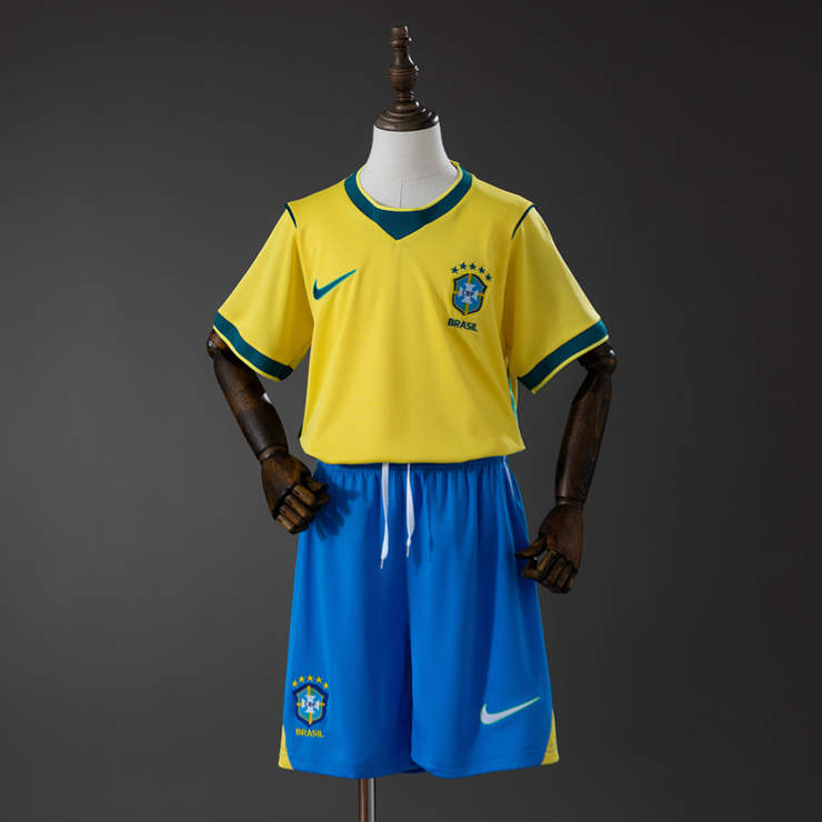 Brasilien VM 2026 Fotbollströja Hemmatröja Barn med Shorts