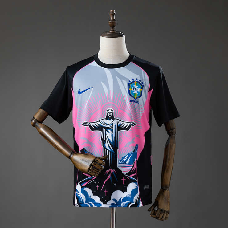 Brasilien tröja VM 2026 Kristus Frälsaren Rosa Matchtröja Herr Kortärmad