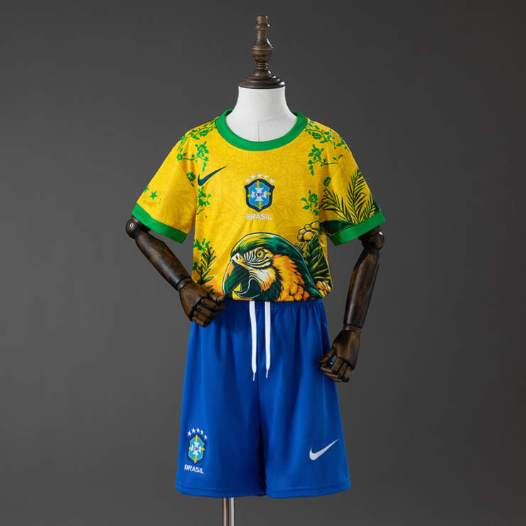Barn Brasilien VM 2026 Special Edition – Gulgrön fotbollskit med shorts