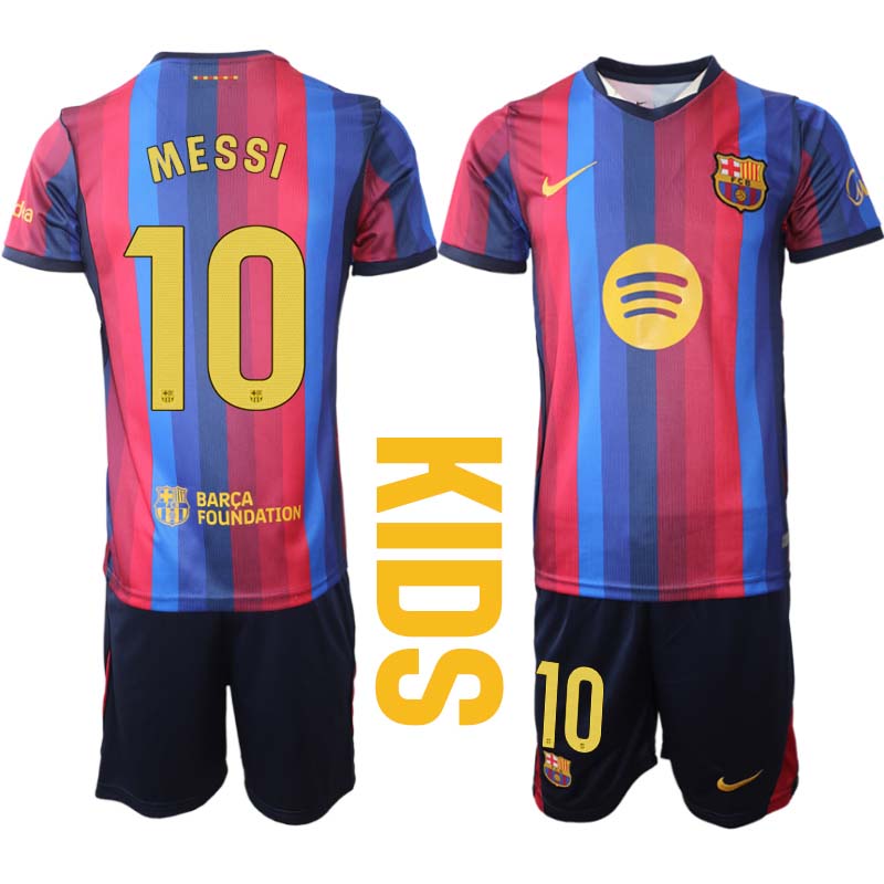 FC Barcelona Hemmatröja 2026/27 Lionel Messi 10 Barn Fotbollströja Kit